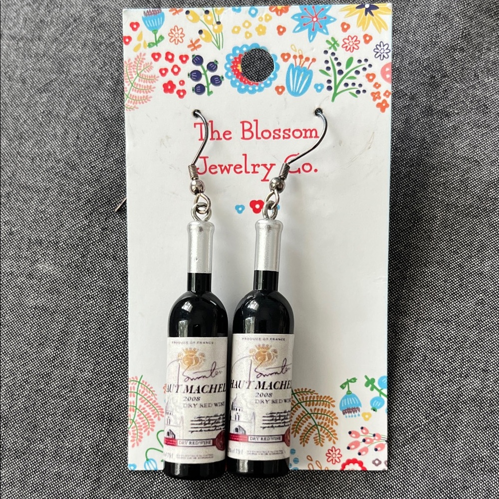 Wine Bottle Earrings - Black and Silver